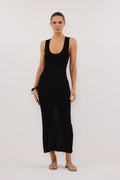 EVE BLACK SCOOP KNIT MIDI DRESS