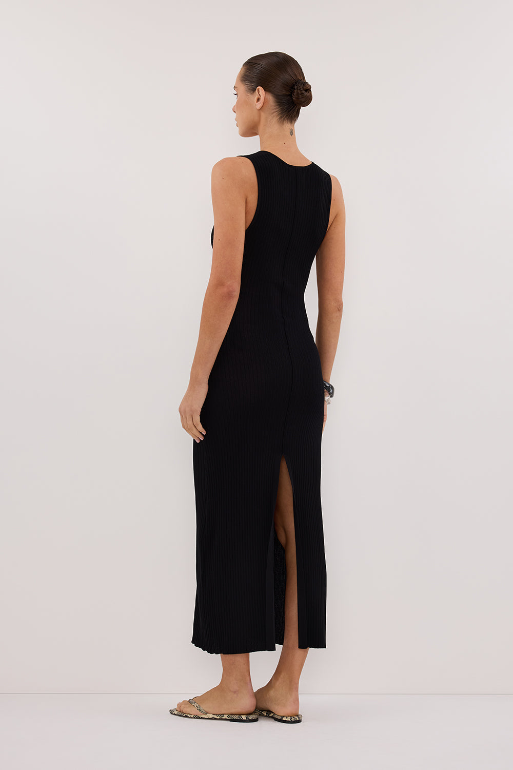 EVE BLACK SCOOP KNIT MIDI DRESS