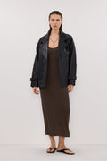 EVE DARK OLIVE SCOOP KNIT MIDI DRESS