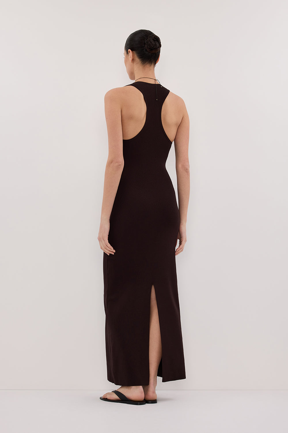 DEVIN BITTER CHOC RACER KNIT MIDI DRESS
