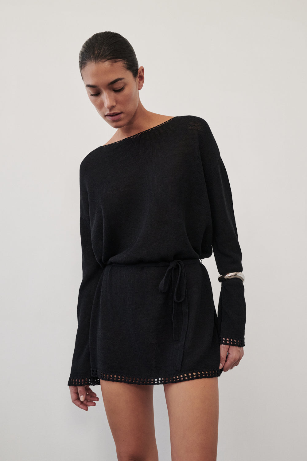 TARI BLACK KNIT LONG SLEEVE MINI DRESS