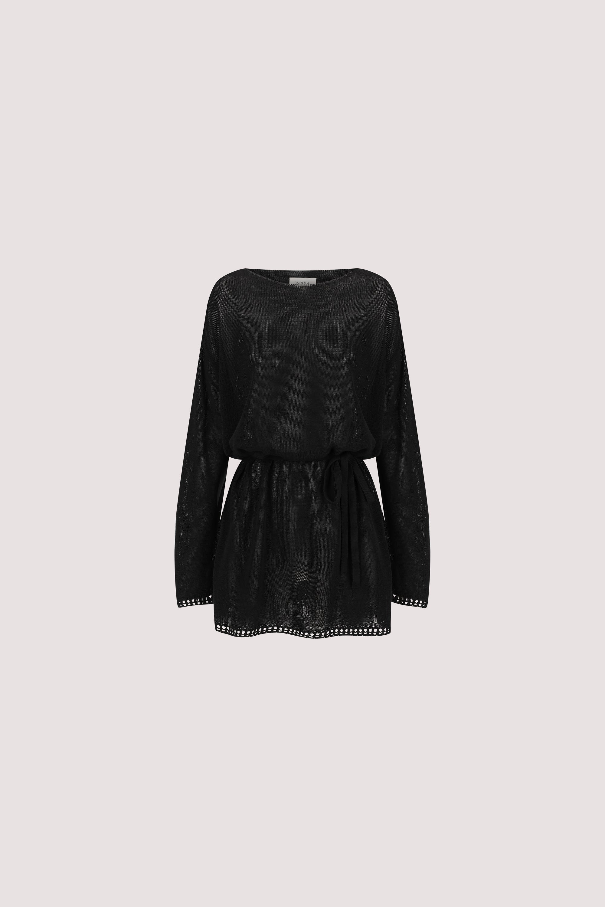 TARI BLACK KNIT LONG SLEEVE MINI DRESS