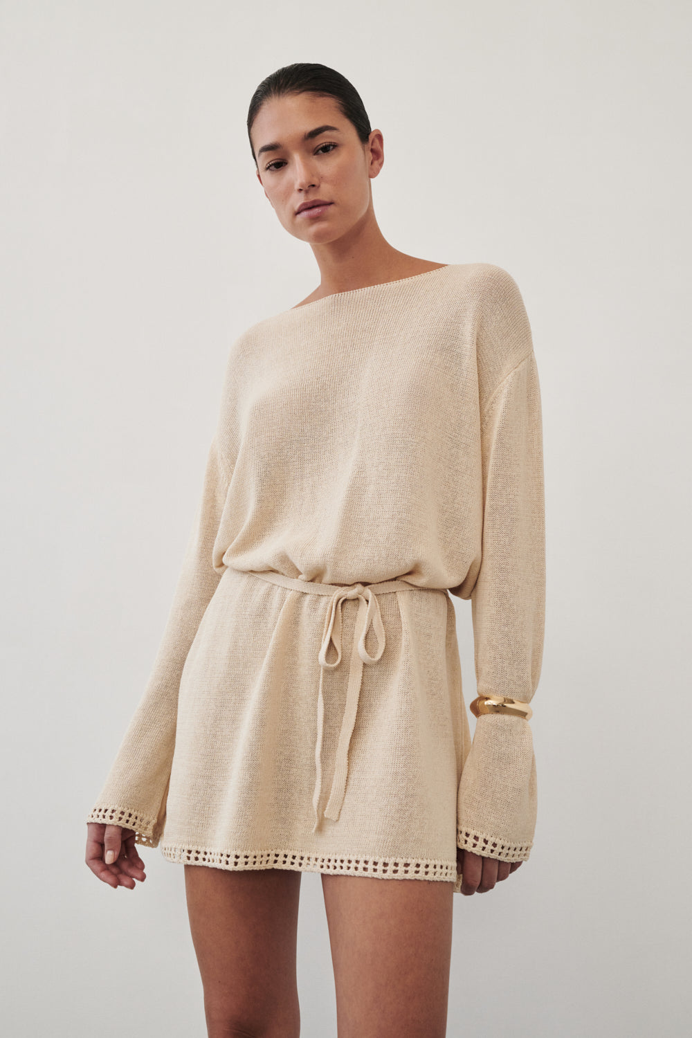 TARI NATURAL KNIT LONG SLEEVE MINI DRESS