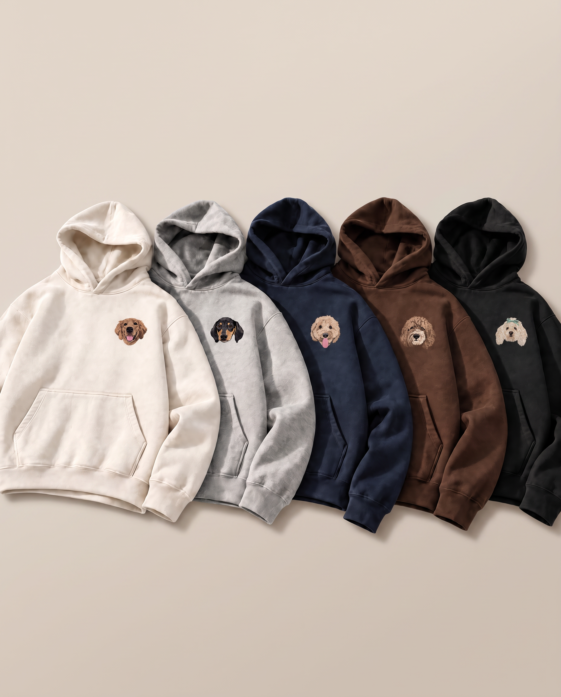 Finished PawCheri embroidered hoodies, ready to ship