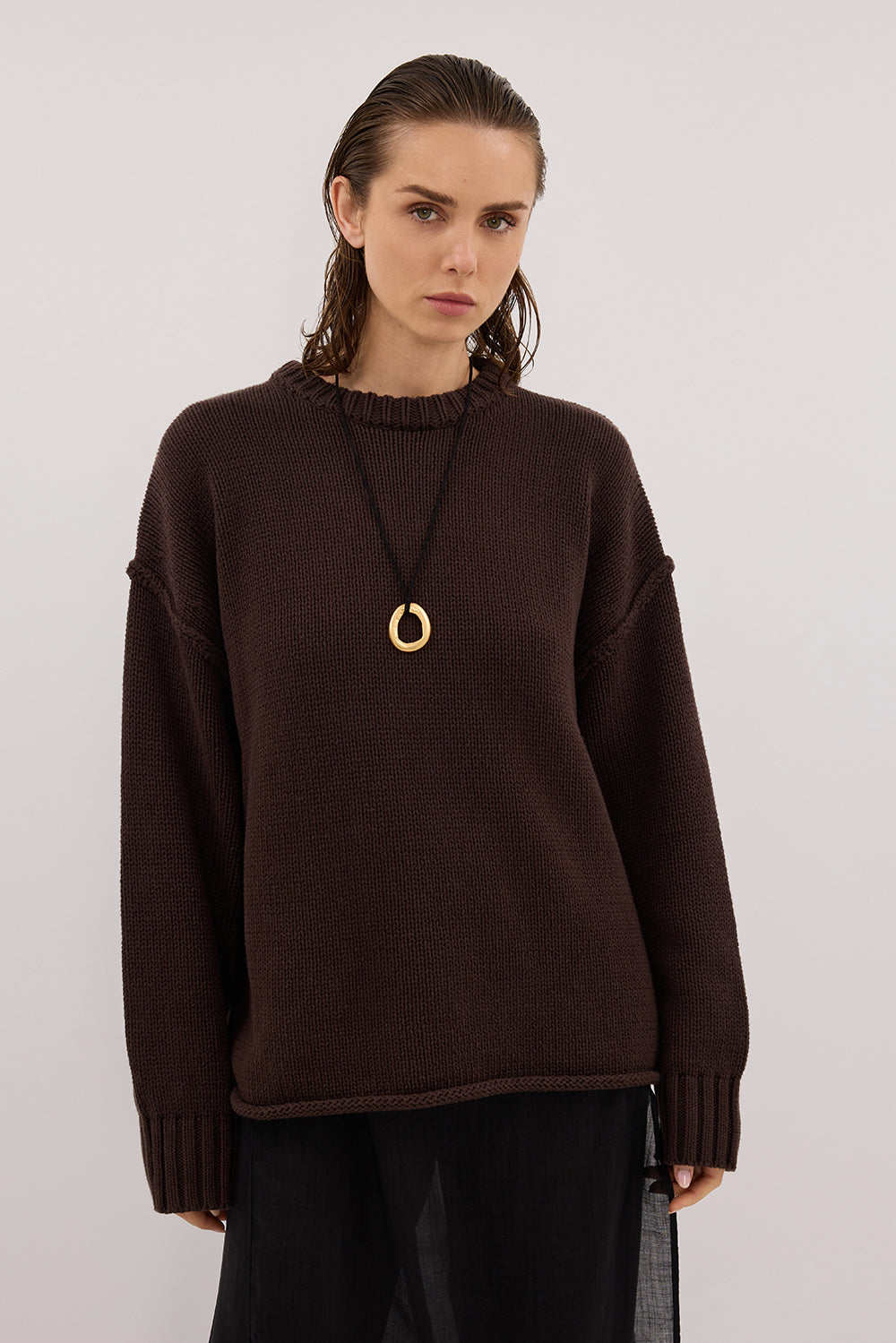ROY CHOC OVERSIZED LONGLINE KNIT JUMPER