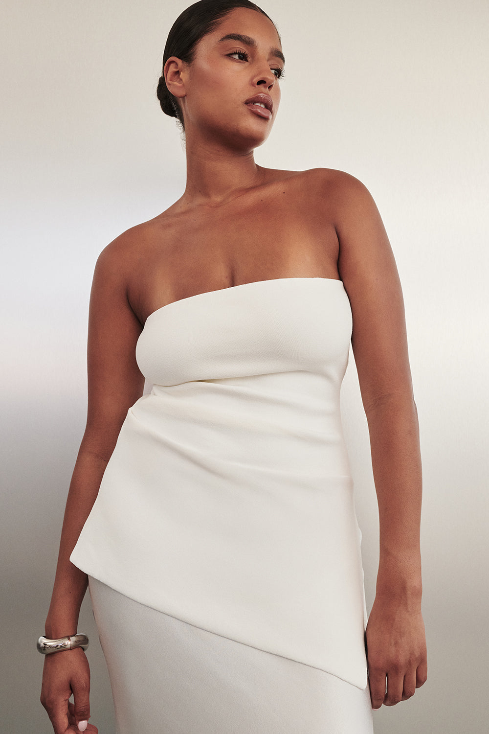 LUKE OFF WHITE LONGLINE BANDEAU TOP