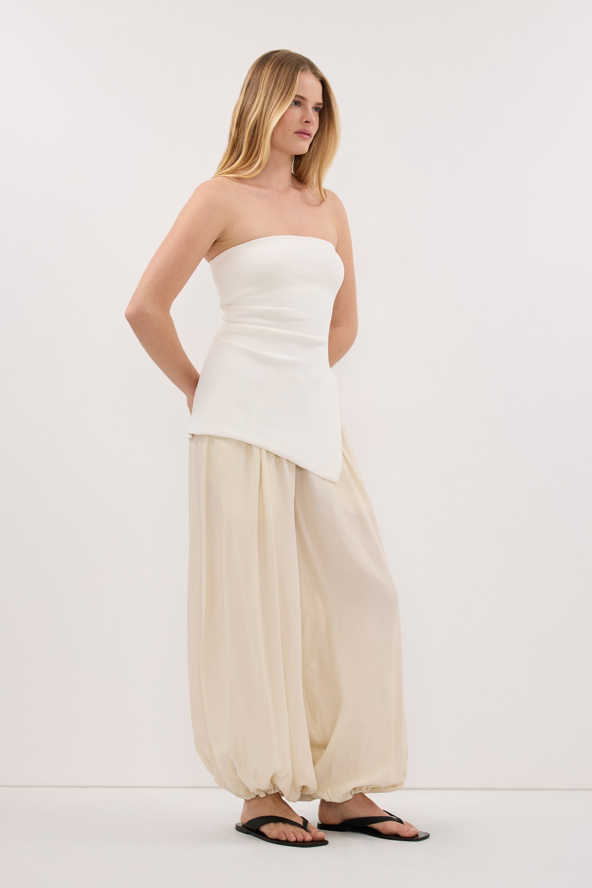 LUKE OFF WHITE LONGLINE BANDEAU TOP