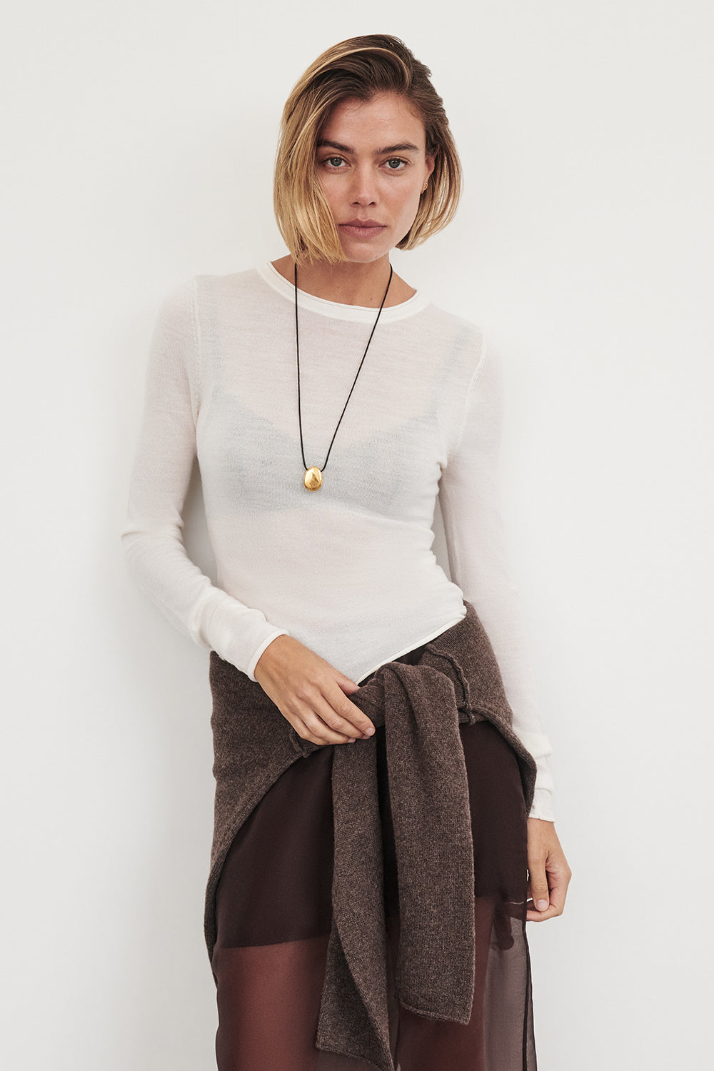 DUKE OFF WHITE LONG SLEEVE MERINO KNIT TOP