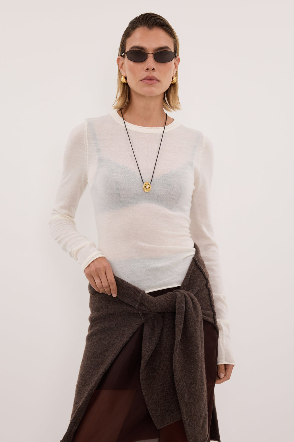 DUKE OFF WHITE LONG SLEEVE MERINO KNIT TOP