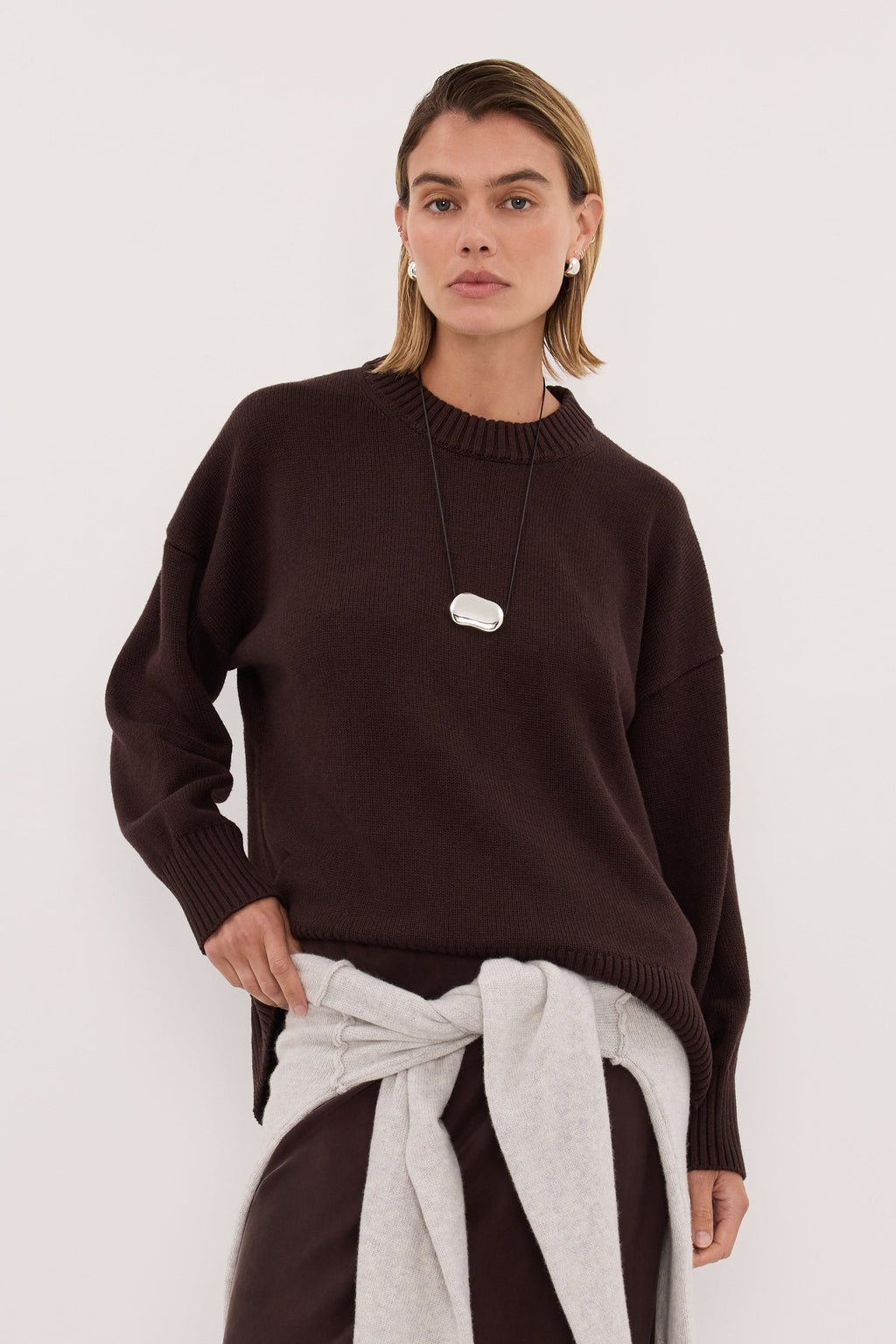 MILA CHOCOLATE CREW NECK KNIT JUMPER