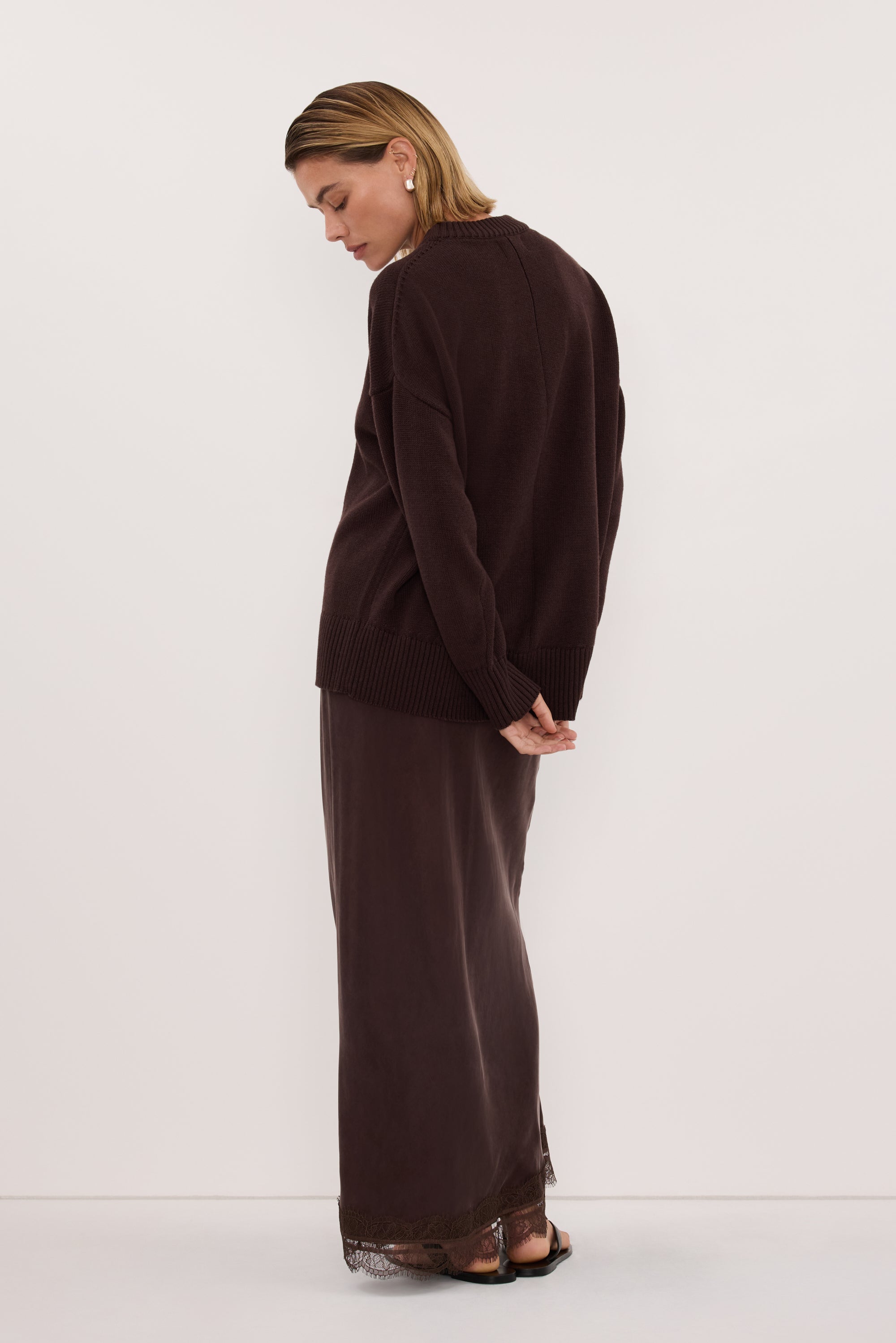 MILA CHOCOLATE CREW NECK KNIT JUMPER
