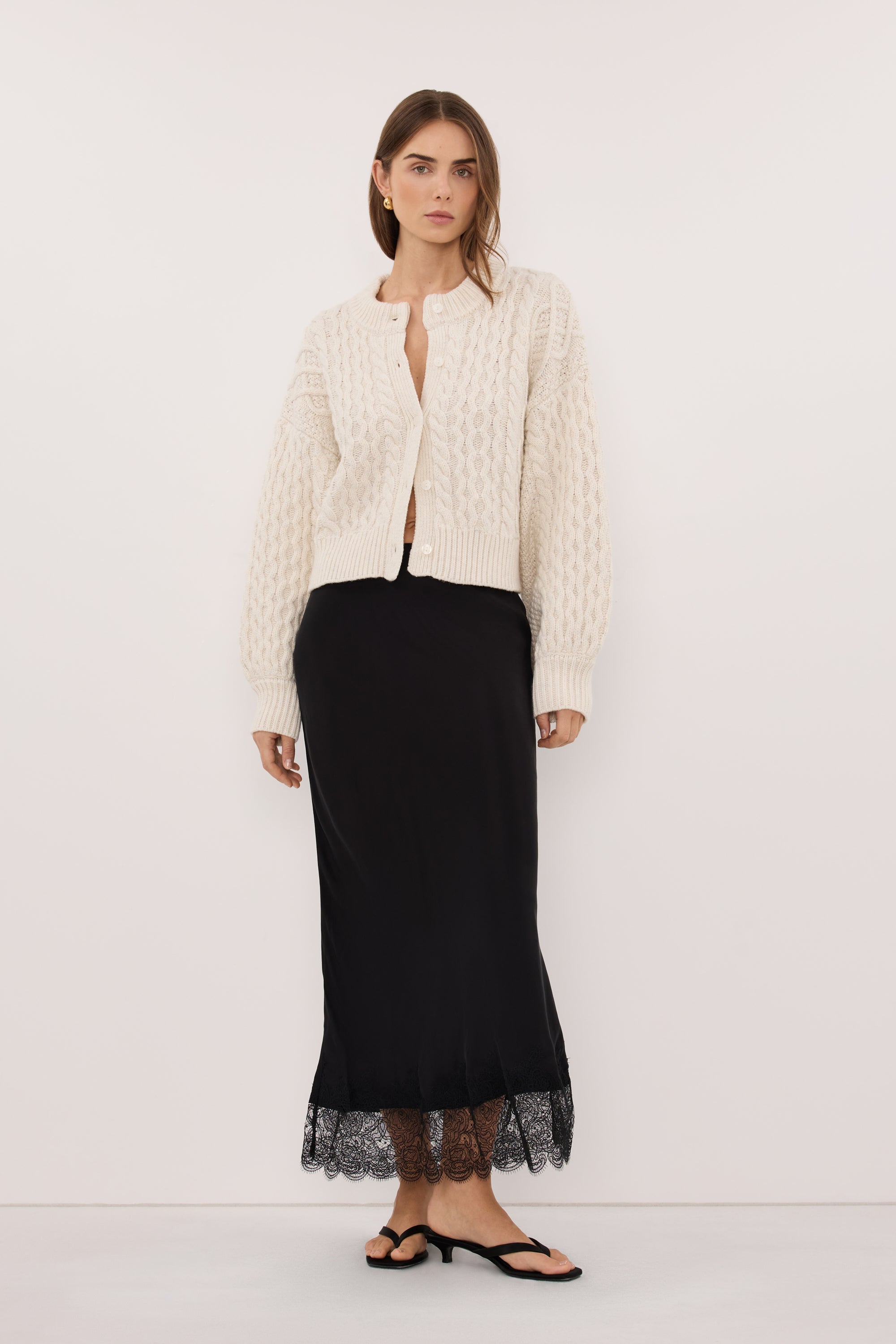 CARMEN IVORY CABLE KNIT CARDIGAN