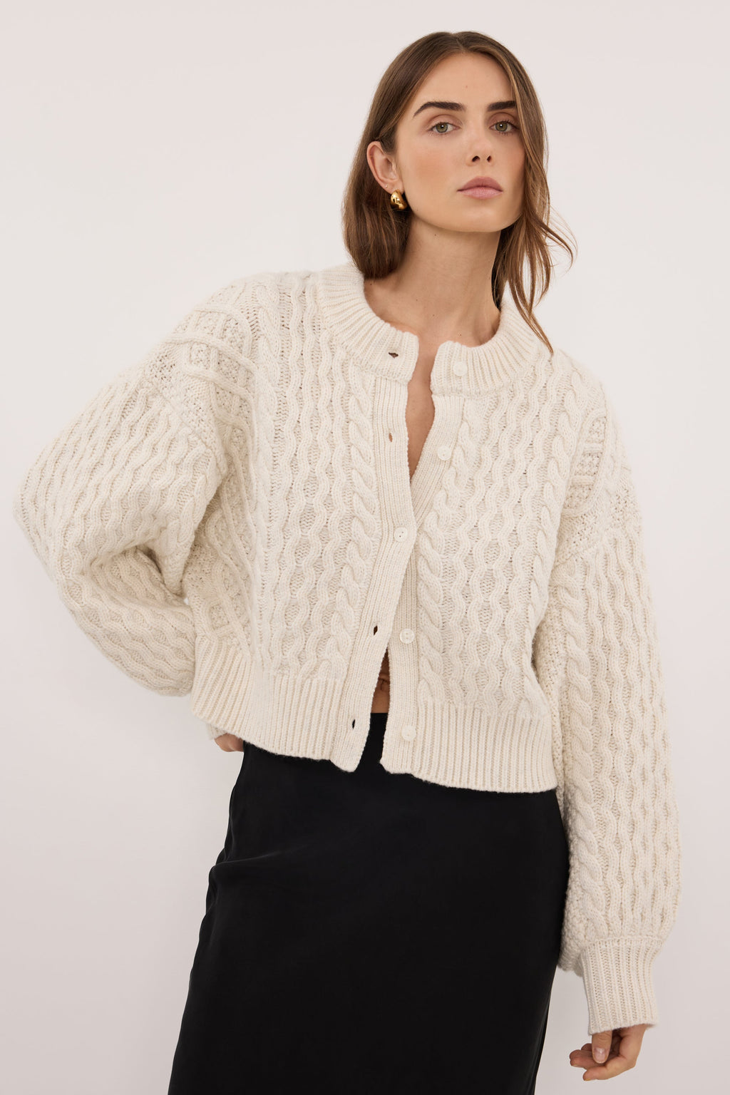 CARMEN IVORY CABLE KNIT CARDIGAN
