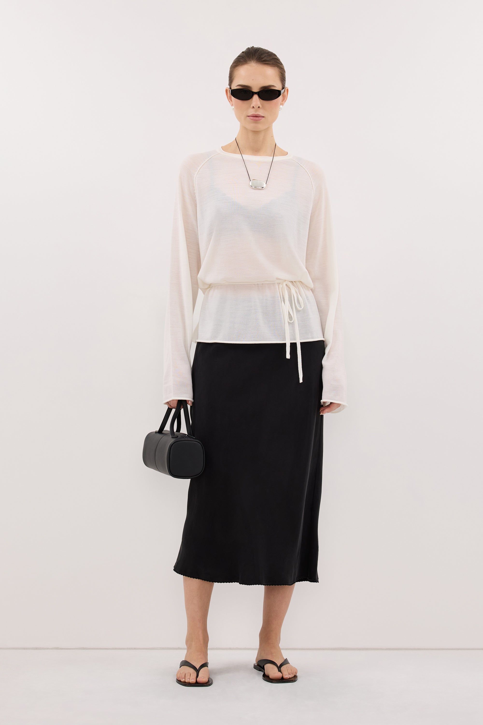 DUKE OFF WHITE TIE MERINO KNIT TOP
