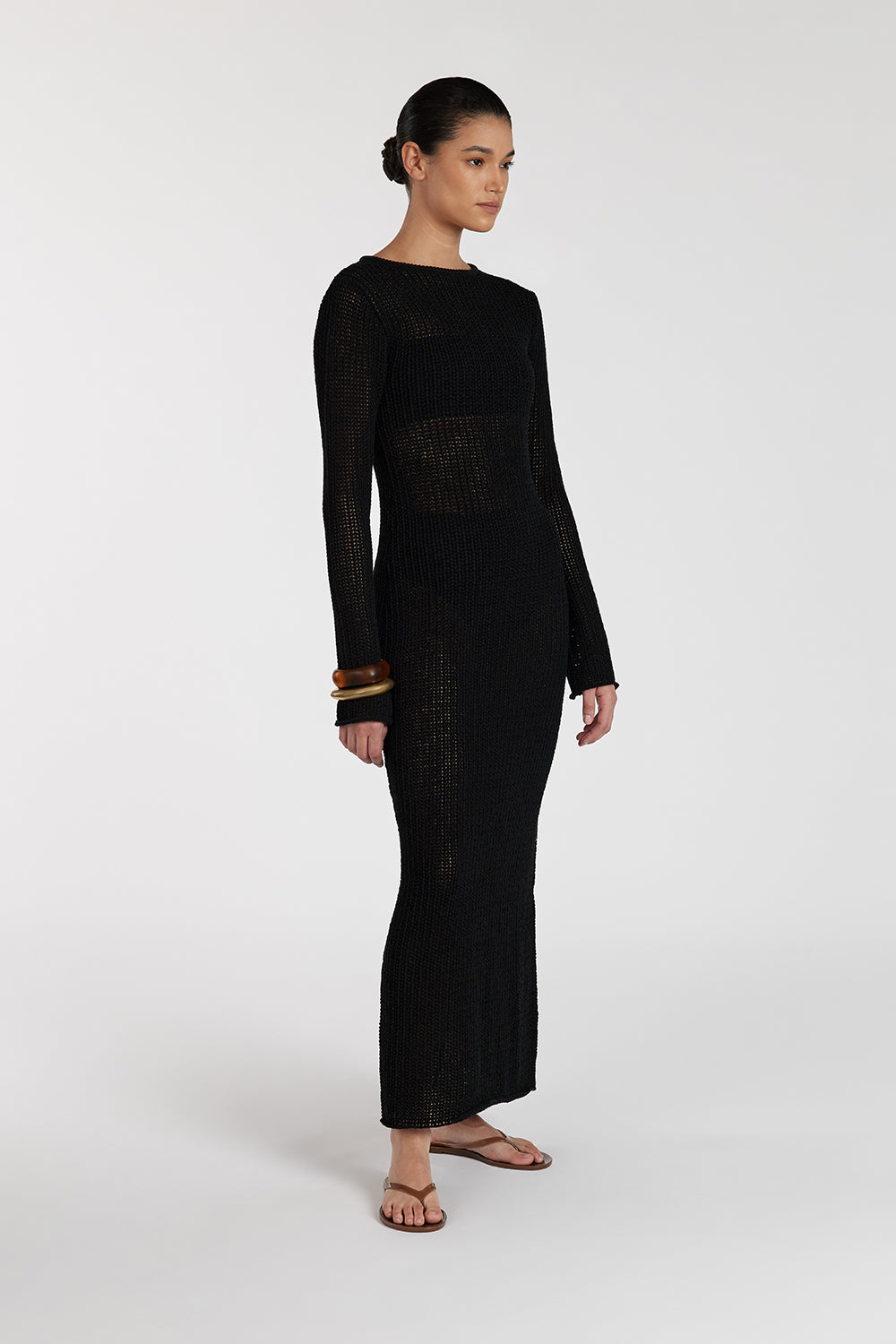 MARGOT BLACK CREW NECK MIDI DRESS