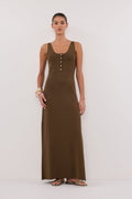 TROY OLIVE SLEEVELESS MAXI DRESS