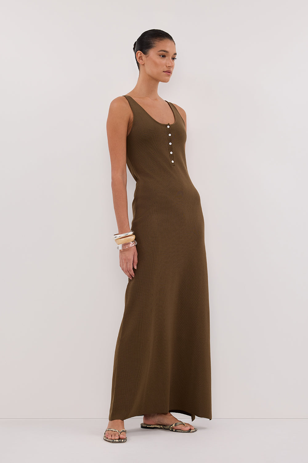 TROY OLIVE SLEEVELESS MAXI DRESS