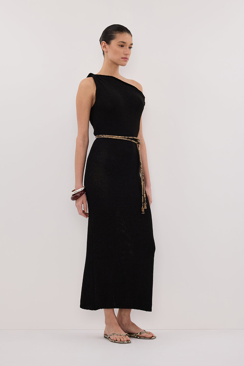 KARA BLACK KNIT SLEEVELESS MIDI DRESS