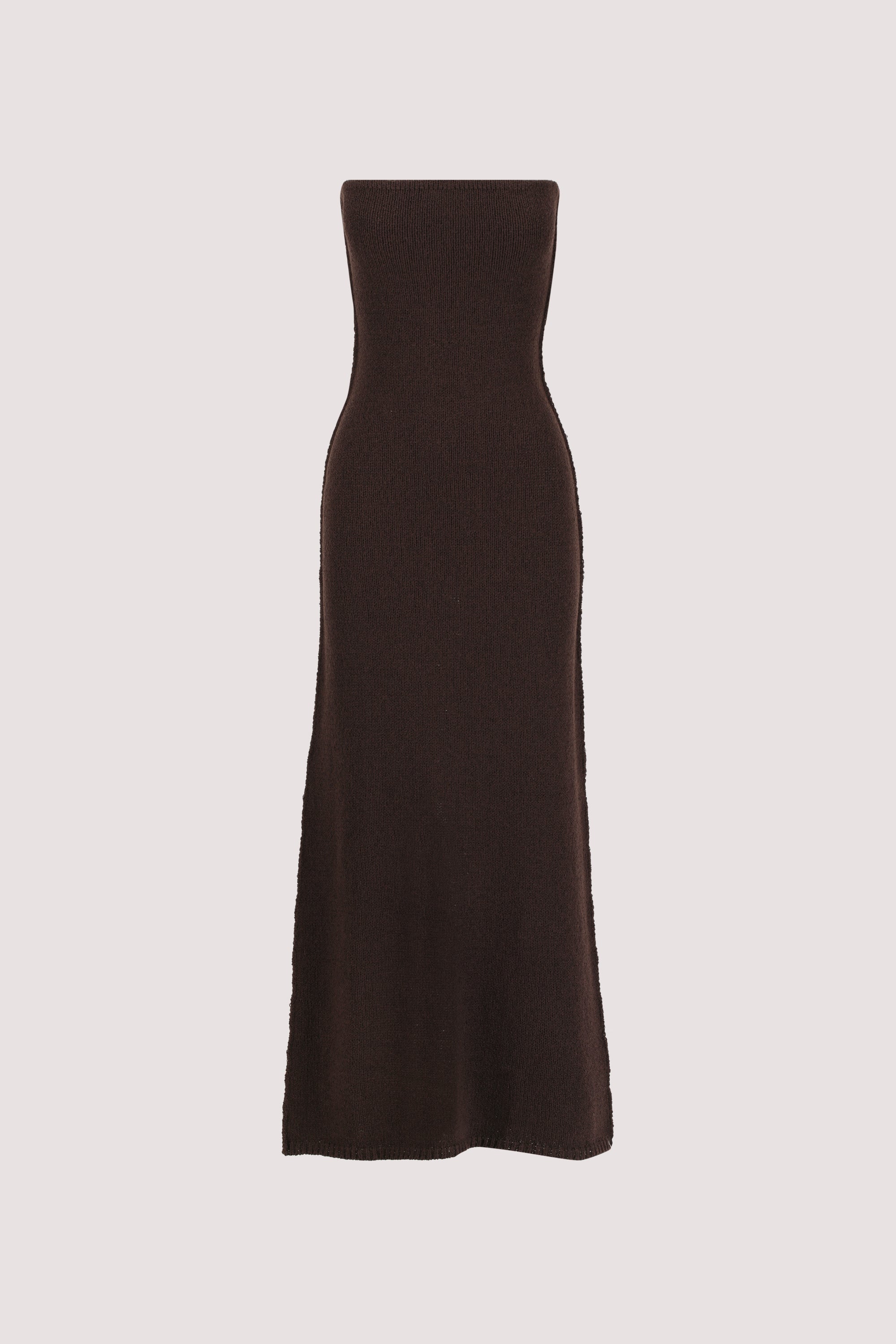 KARA CHOC STRAPLESS KNIT MIDI DRESS