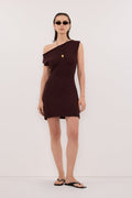 DINA CHOC ASYM KNIT MINI DRESS