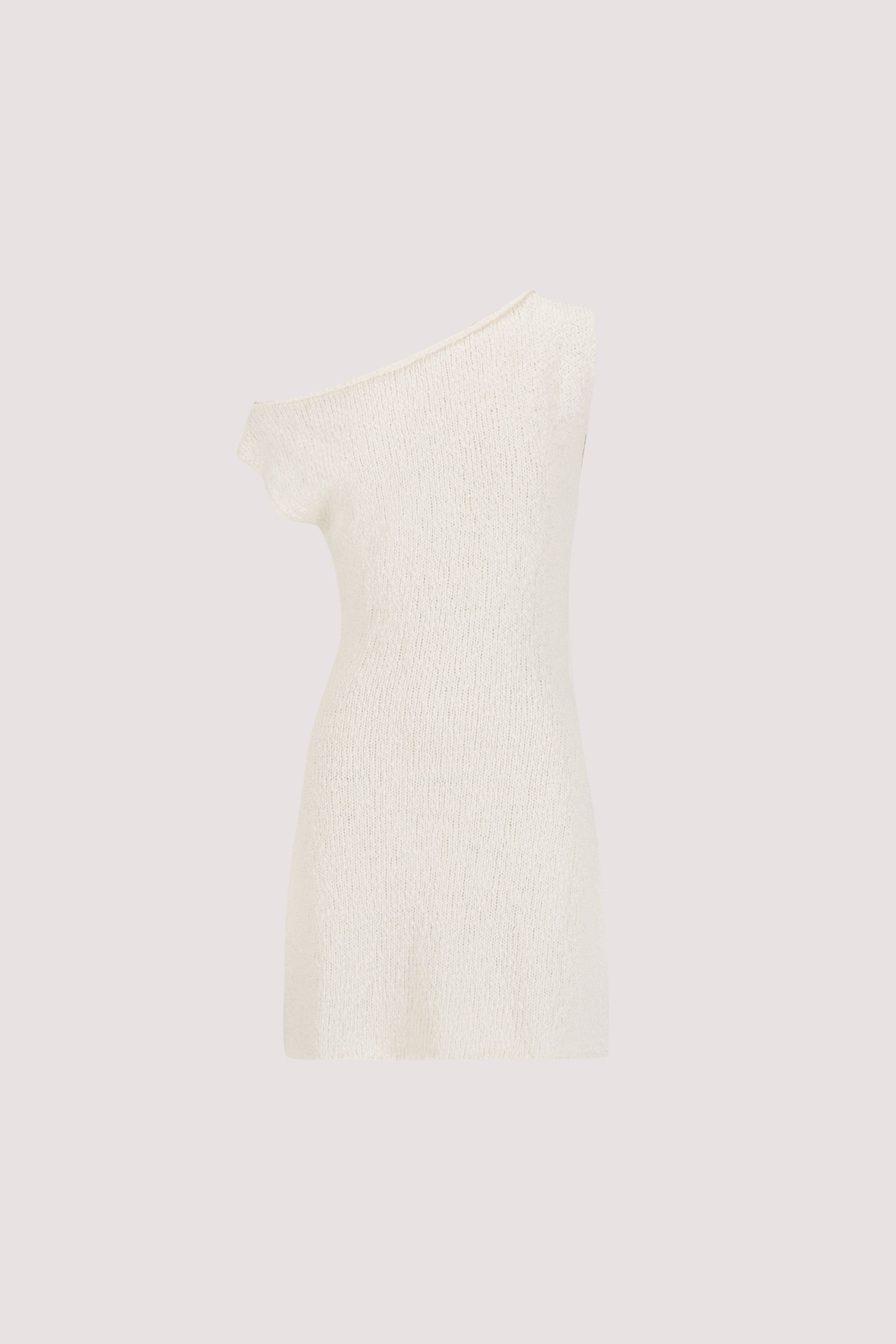 DINA OFF WHITE ASYM KNIT MINI DRESS