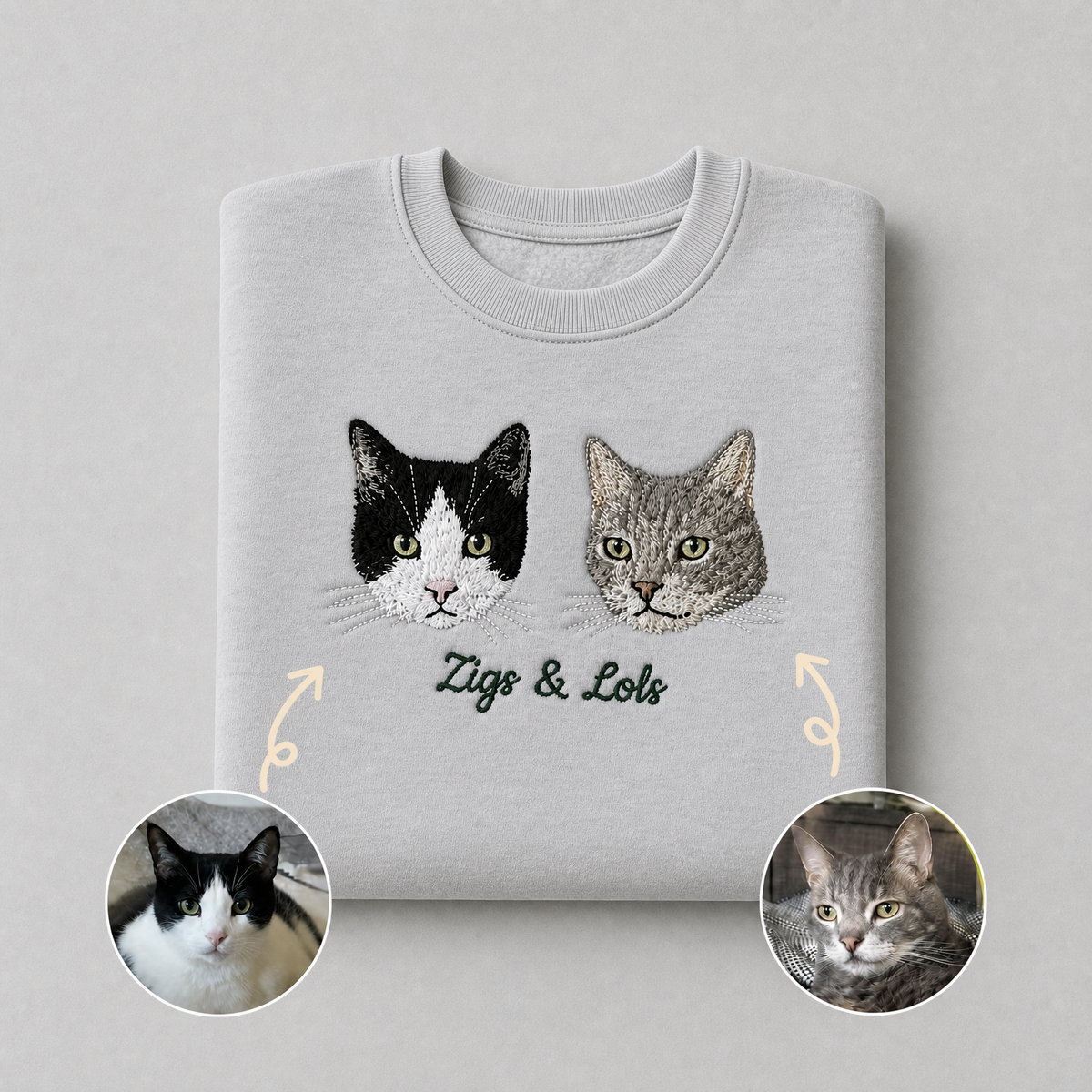 Custom Pet Embroidered Icon Stitch Crewneck Sweatshirt